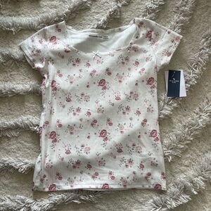 abercrombie kids White Floral Short Sleeve Tee with Pink Rose Print